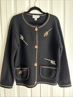 Mia Nola Boiled Wool Cardigan With Embroidery   Vintage.